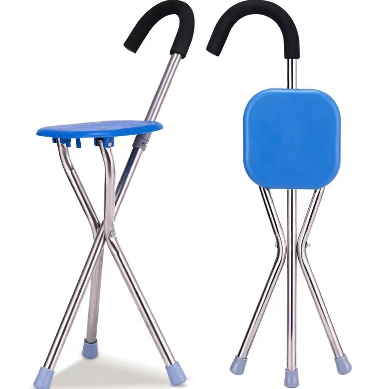 Cane Stool Thickened Stainless Steel Elderly Outdoor Travel Cane Chair、walking aid、walking cane、tongkat orang tua、tongkat lipat、tongkat 4 kaki、Foldable walking stick for elderly、tongkat kaki 4、拐杖椅子 ** & *