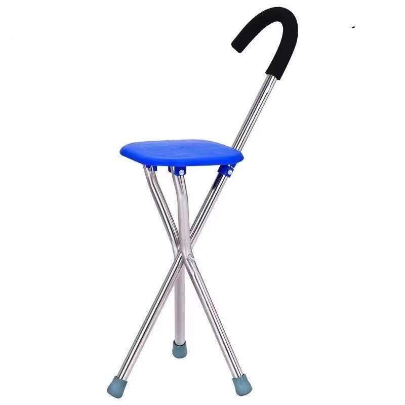 Cane Stool Thickened Stainless Steel Elderly Outdoor Travel Cane Chair、walking aid、walking cane、tongkat orang tua、tongkat lipat、tongkat 4 kaki、Foldable walking stick for elderly、tongkat kaki 4、拐杖椅子- *- *