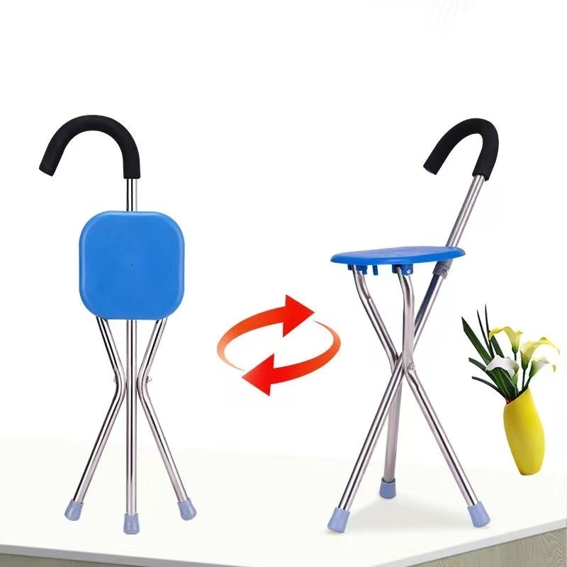 Cane Stool Thickened Stainless Steel Elderly Outdoor Travel Cane Chair、walking aid、walking cane、tongkat orang tua、tongkat lipat、tongkat 4 kaki、Foldable walking stick for elderly、tongkat kaki 4、拐杖椅子 & * & *