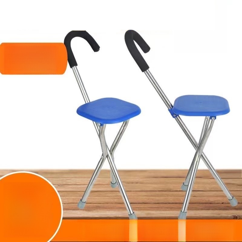 Cane Stool Thickened Stainless Steel Elderly Outdoor Travel Cane Chair、walking aid、walking cane、tongkat orang tua、tongkat lipat、tongkat 4 kaki、Foldable walking stick for elderly、tongkat kaki 4、拐杖椅子- **-