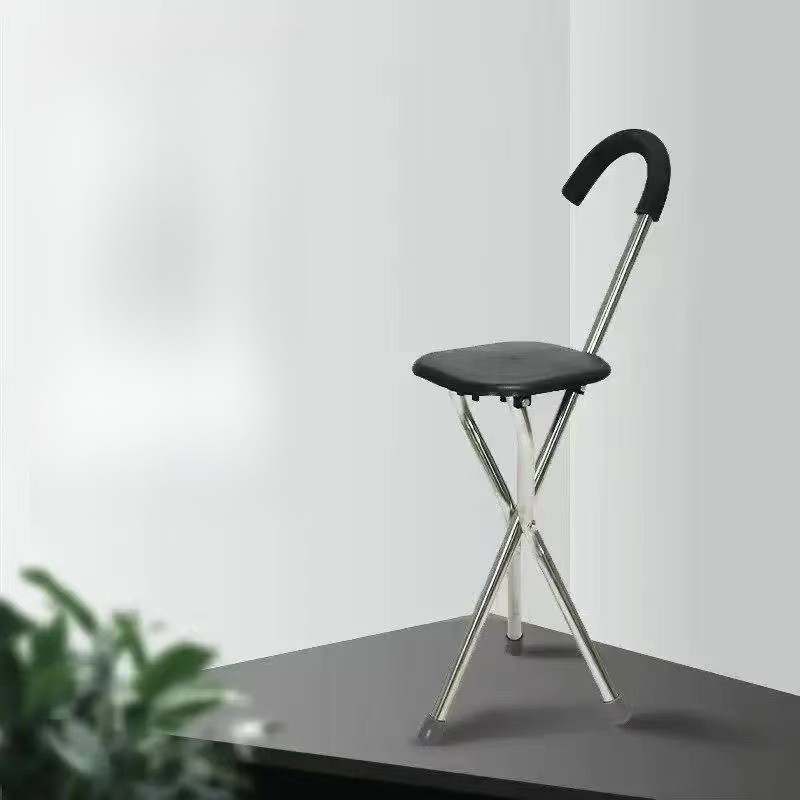 Cane Stool Thickened Stainless Steel Elderly Outdoor Travel Cane Chair 、walking aid、walking cane、tongkat orang tua、tongkat lipat、tongkat 4 kaki、Foldable walking stick for elderly、tongkat kaki 4、拐杖椅子& * - *