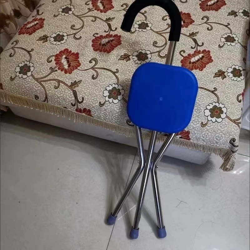 Cane Stool Thickened Stainless Steel Elderly Outdoor Travel Cane Chair、walking aid、walking cane、tongkat orang tua、tongkat lipat、tongkat 4 kaki、Foldable walking stick for elderly、tongkat kaki 4、拐杖椅子 * - & -