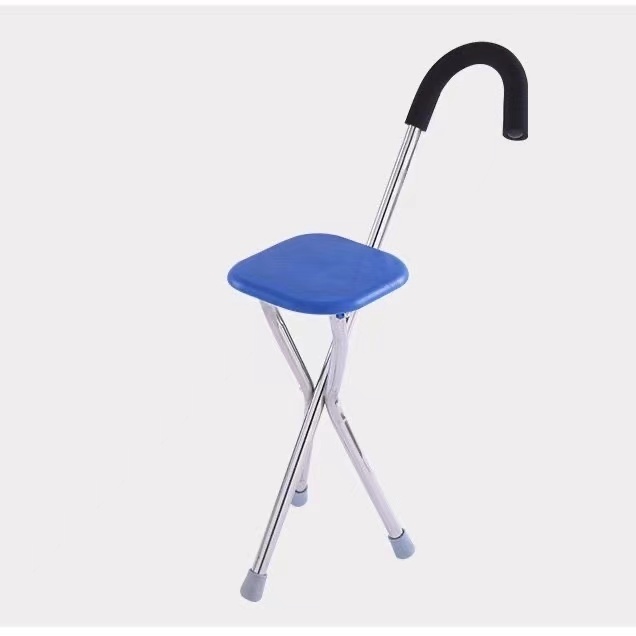 Cane Stool Thickened Stainless Steel Elderly Outdoor Travel Cane Chair、walking aid、walking cane、tongkat orang tua、tongkat lipat、tongkat 4 kaki、Foldable walking stick for elderly、tongkat kaki 4、拐杖椅子-- * &
