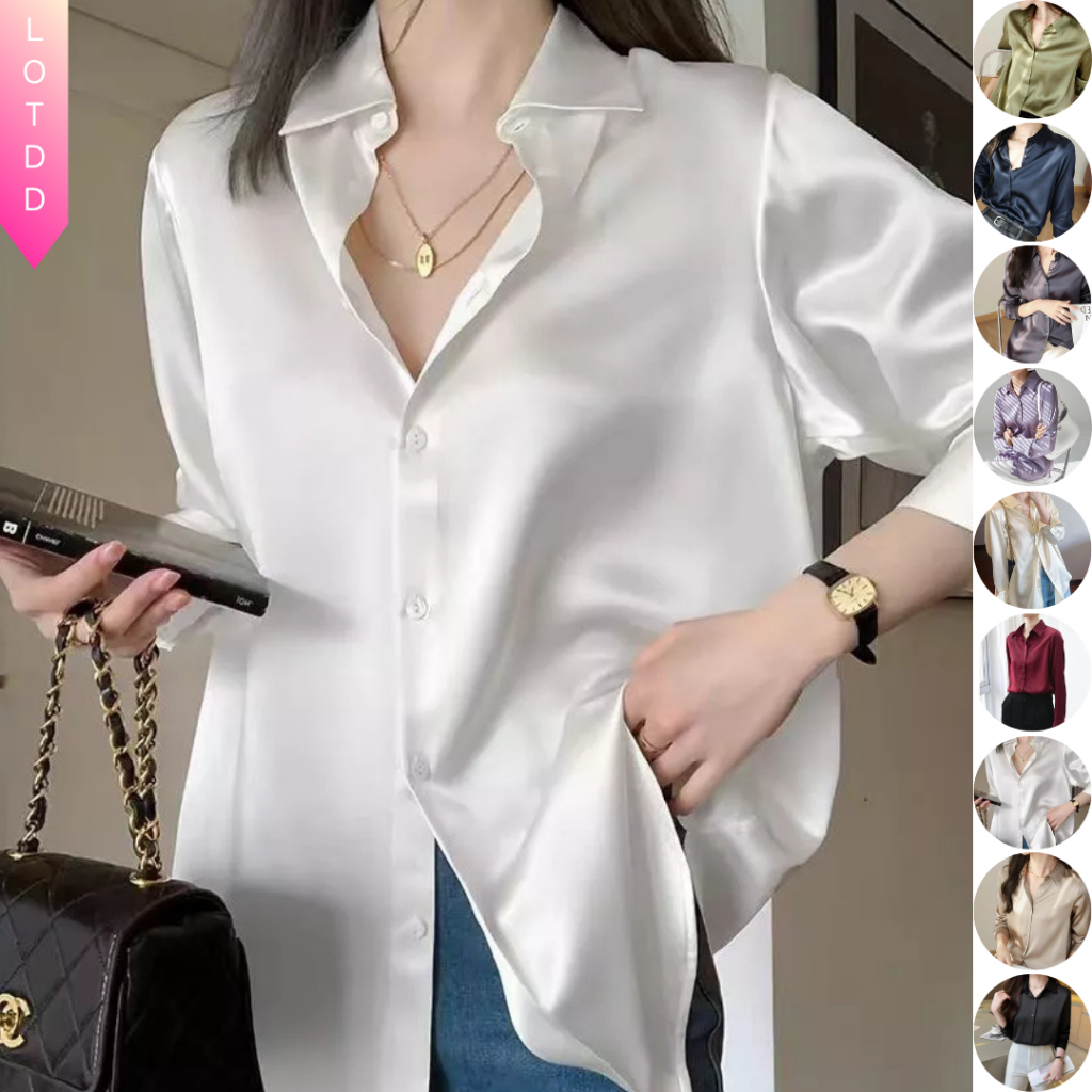 LOTDD [ready stock in Malaysia] blouse women korean style Satin coat with long sleeve lapel