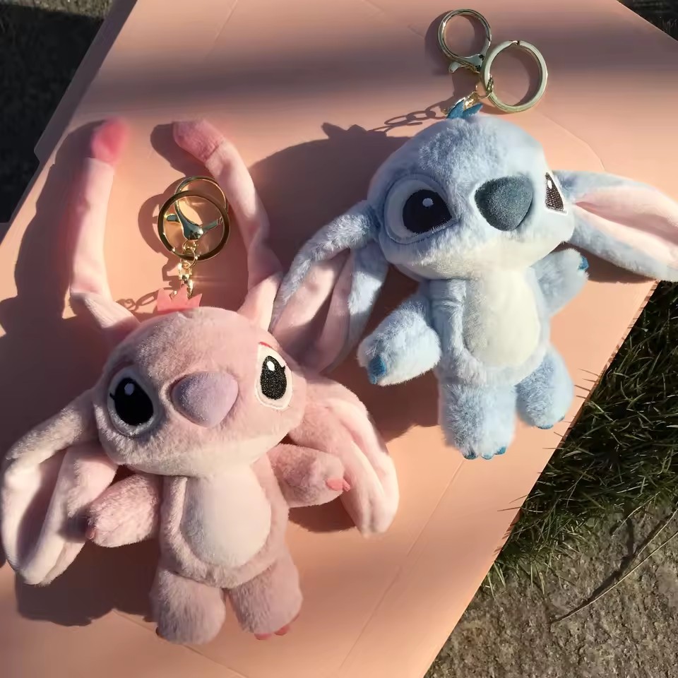 New 12CM Stitch Plush Keychain Soft Toy Cute Stuffed Animal Pendant Gift for Girls Angel Doll Bag Charm Kids Birthday Christmas Present