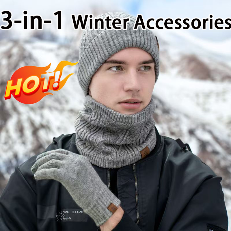 READY STOCK AT MALAYSIA 3 Pcs/set Winter hat and scarf Winter cap Glove winter Glove winter men mafla winterWinter scarf Winter gloves Cycling Scarf Glove Set Warm Knit Hat Scarf Gloves Men's Winter Hat Scarf Gloves Set Cap Neck Warmer 围巾 手套 帽子