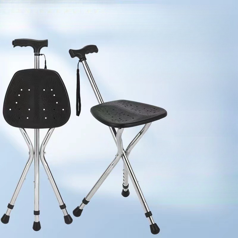 Walking Cane Stool Elderly Anti-slip Folding Walking Cane Chair、walking aid、walking cane、tongkat orang tua、tongkat lipat、tongkat 4 kaki、Foldable walking stick for elderly、tongkat kaki 4、拐杖椅子 & ---