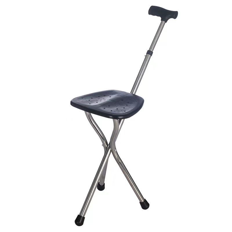 Walking Cane Stool Elderly Anti-slip Folding Walking Cane Chair、walking aid、walking cane、tongkat orang tua、tongkat lipat、tongkat 4 kaki、Foldable walking stick for elderly、tongkat kaki 4、拐杖椅子-- & *