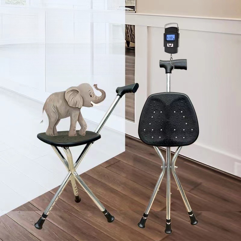 Walking Cane Stool Elderly Anti-slip Folding Walking Cane Chair、walking aid、walking cane、tongkat orang tua、tongkat lipat、tongkat 4 kaki、Foldable walking stick for elderly、tongkat kaki 4、拐杖椅子 & - &&