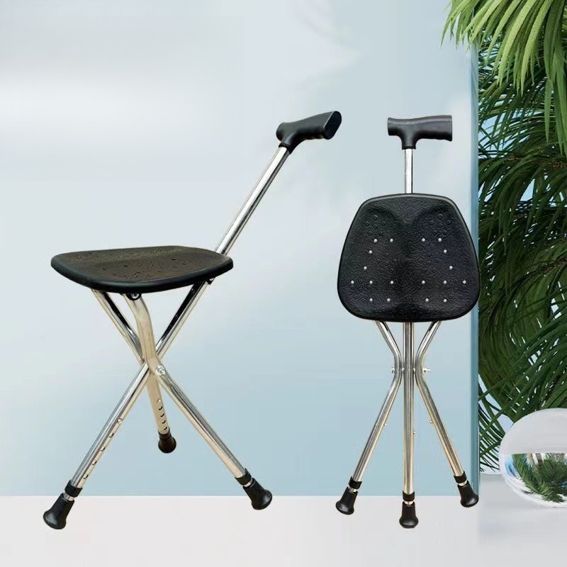 Walking Cane Stool Elderly Anti-slip Folding Walking Cane Chair、walking aid、 cane、tongkat orang tua、tongkat lipat、tongkat 4 kaki、Foldable stick for elderly、 kaki 4、拐杖椅子-- * &