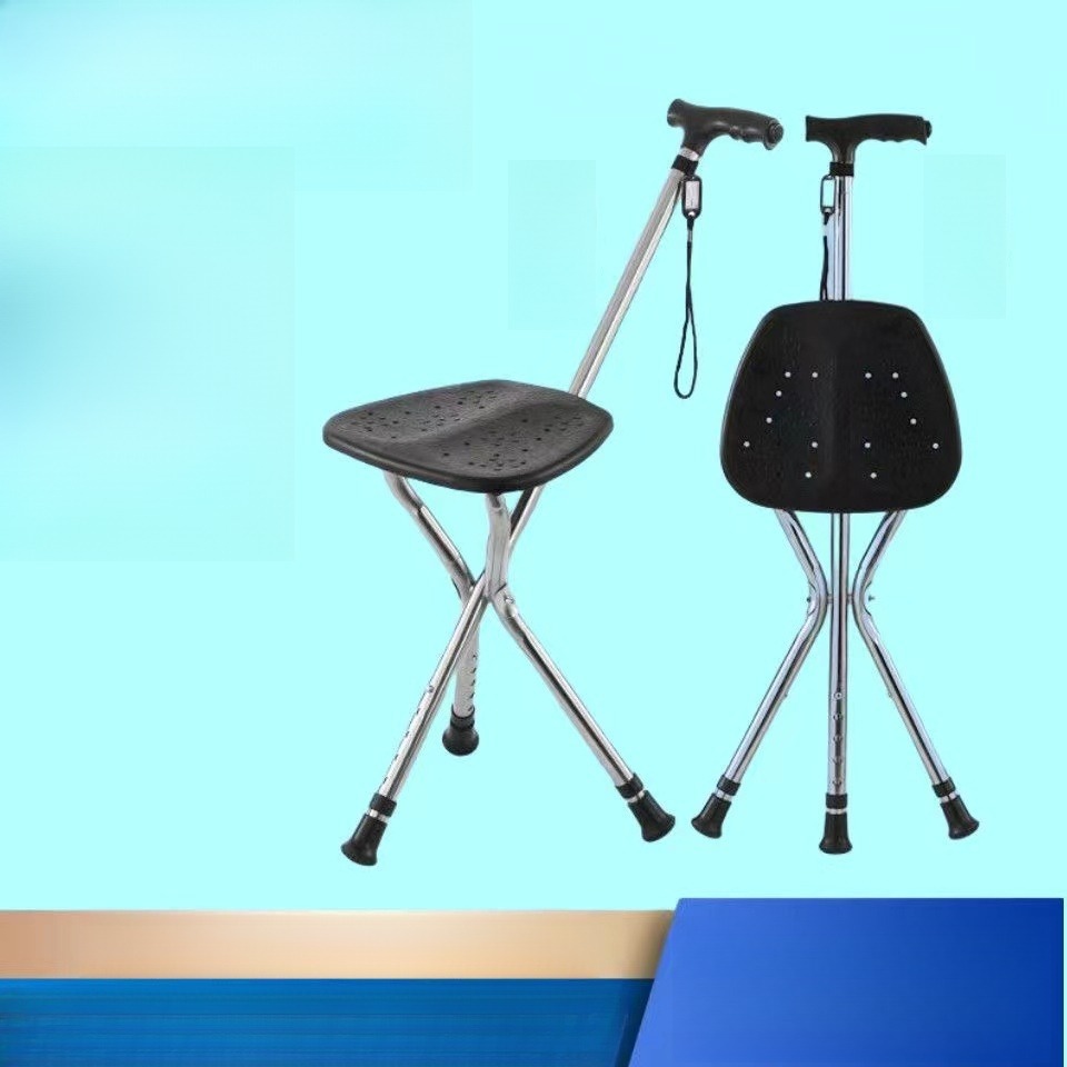 Walking Cane Stool Elderly Anti-slip Folding Walking Cane Chair 、walking aid、walking cane、tongkat orang tua、tongkat lipat、tongkat 4 kaki、Foldable walking stick for elderly、tongkat kaki 4、拐杖椅子& * - &
