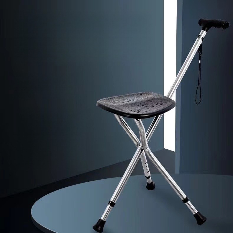 Walking Cane Stool Elderly Anti-slip Folding Walking Cane Chair、walking aid、walking cane、tongkat orang tua、tongkat lipat、tongkat 4 kaki、Foldable walking stick for elderly、tongkat kaki 4、拐杖椅子- * - *