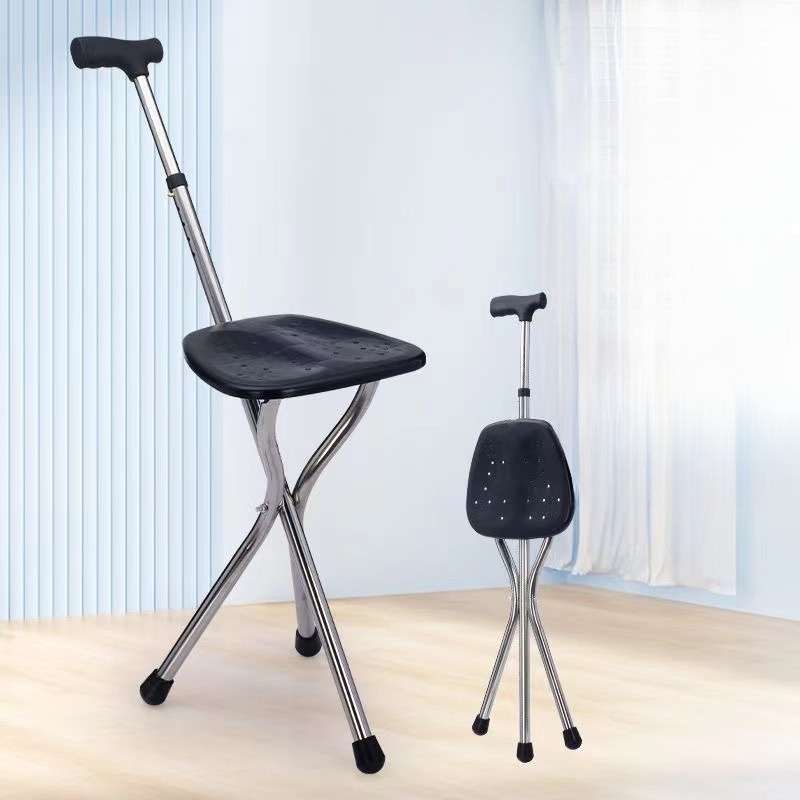 Walking Cane Stool Elderly Anti-slip Folding Walking Cane Chair 、walking aid、walking cane、tongkat orang tua、tongkat lipat、tongkat 4 kaki、Foldable walking stick for elderly、tongkat kaki 4、拐杖椅子* & --