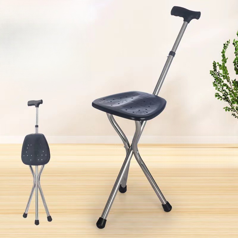 Walking Cane Stool Elderly Anti-slip Folding Walking Cane Chair 、walking aid、walking cane、tongkat orang tua、tongkat lipat、tongkat 4 kaki、Foldable walking stick for elderly、tongkat kaki 4、拐杖椅子& * --