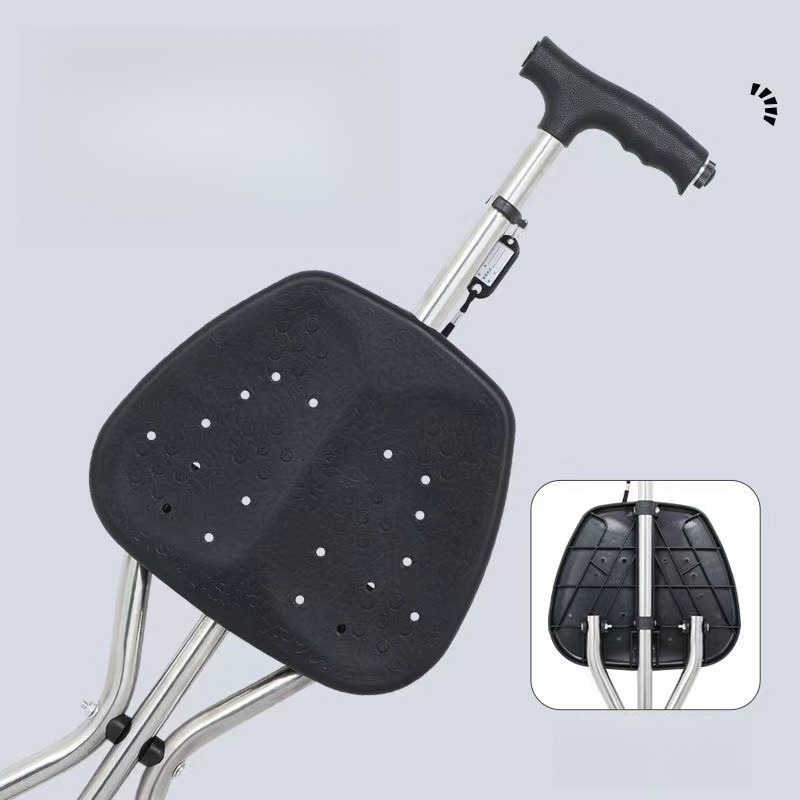 Walking Cane Stool Elderly Anti-slip Folding Walking Cane Chair、walking aid、 cane、tongkat orang tua、tongkat lipat、tongkat 4 kaki、Foldable stick for elderly、 kaki 4、拐杖椅子 *** &