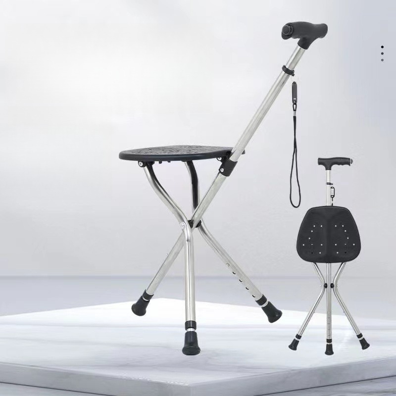 Walking Cane Stool Elderly Anti-slip Folding Walking Cane Chair 、walking aid、walking cane、tongkat orang tua、tongkat lipat、tongkat 4 kaki、Foldable walking stick for elderly、tongkat kaki 4、拐杖椅子&&& --