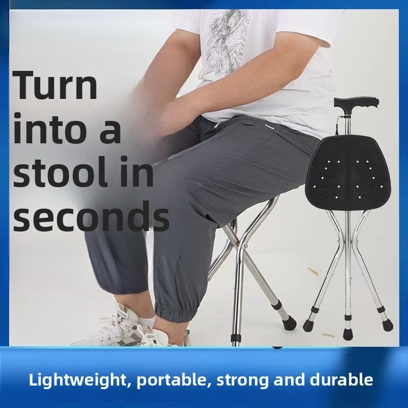Walking Cane Stool Elderly Anti-slip Folding Walking Cane Chair、walking aid、walking cane、tongkat orang tua、tongkat lipat、tongkat 4 kaki、Foldable walking stick for elderly、tongkat kaki 4、拐杖椅子 * -- *