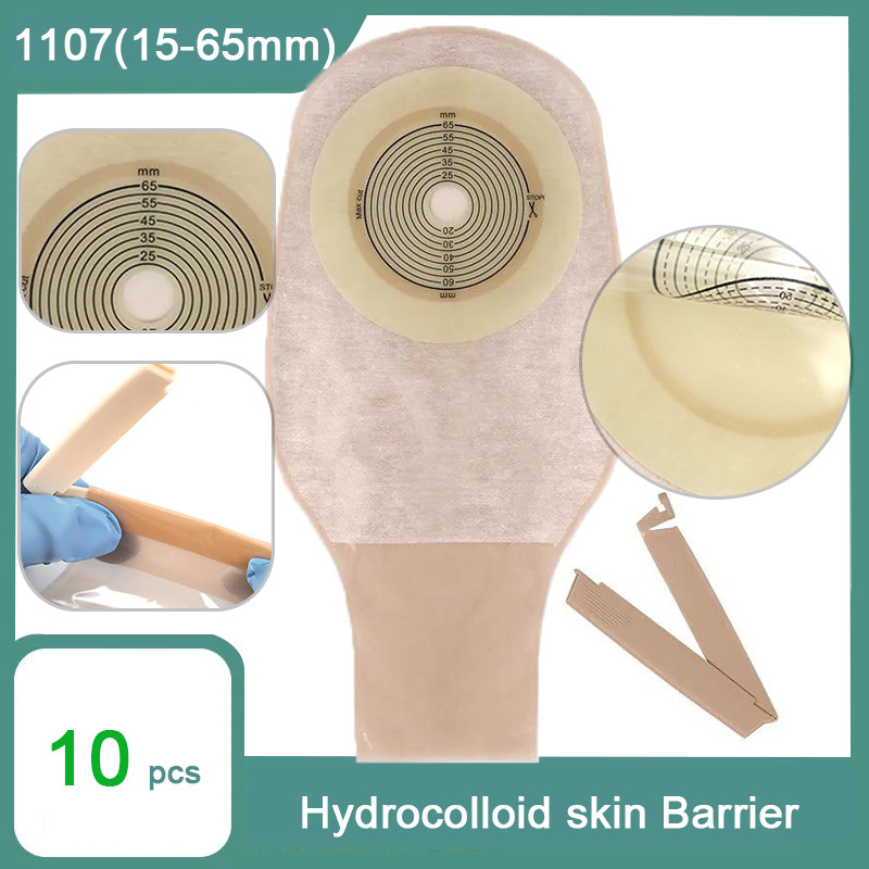 Xinkangning 10pcs/Box 15-65mm Cut Size Beige Cover Drainable one-single System Ostomy Bag Colostomy Bag Pouch