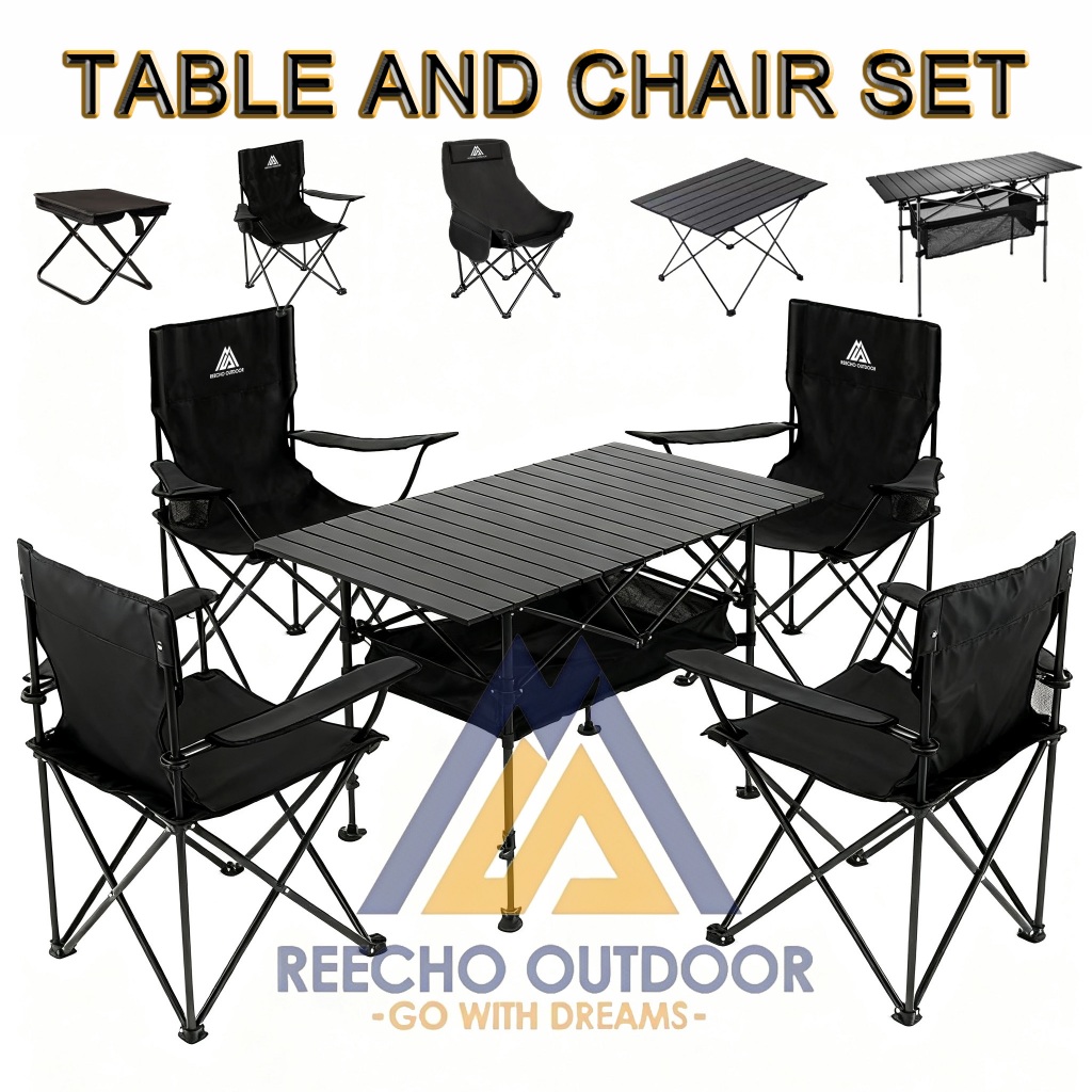 【REECHO OUTDOOR】Camping Chair and Table Set Outdoor Folding Table Folding Chairs Family Picnic Set
