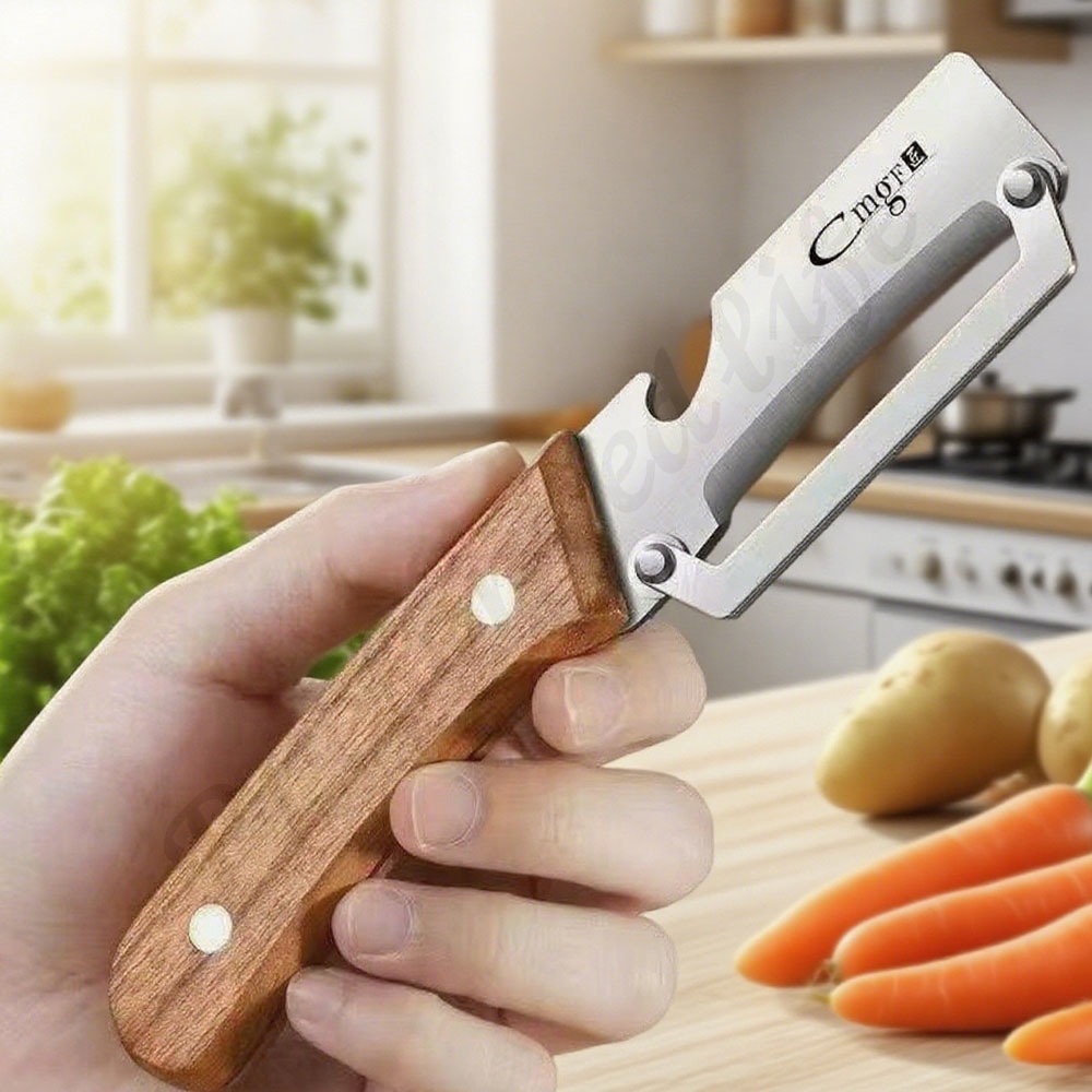 New multifunctional stainless steel peeler bottle opener solid wood thickened fruit and vegetable peeler suitable for sugarcane, pumpkin, fruit kitchen gadgets