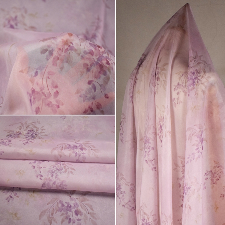 Slightly Hard Wisteria Print Diamond Yarn Chiffon Fabric for Cheongsam Skirt Price 0.5 meter (50cmx145cm)