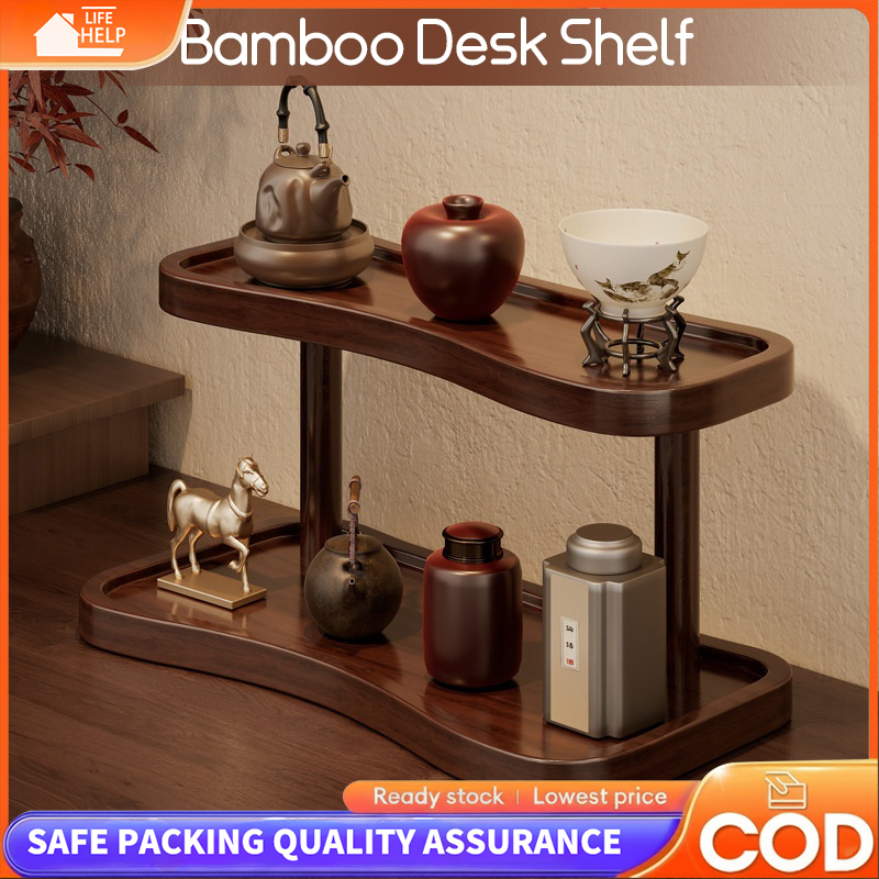 [High-Quality]Minimalist Table Storage Rack Rak Wooden Desktop Storage Rack display rack Cup & perfume Rack置物架
