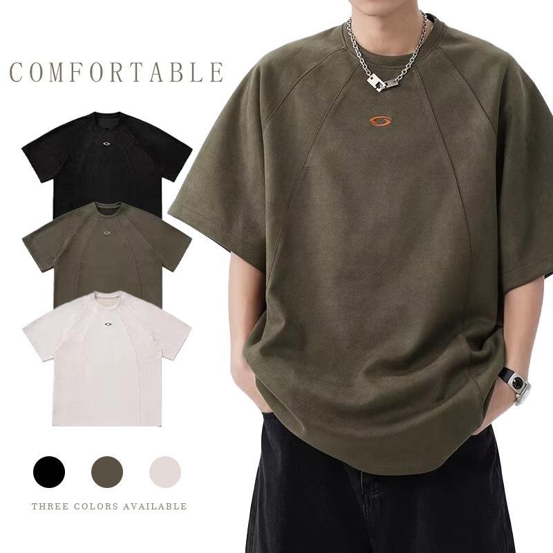 [Ready Stock] American new simple T-shirt short sleeve men's casual loose top black green apricot short sleeve men's t shirt lelakiM-3XL