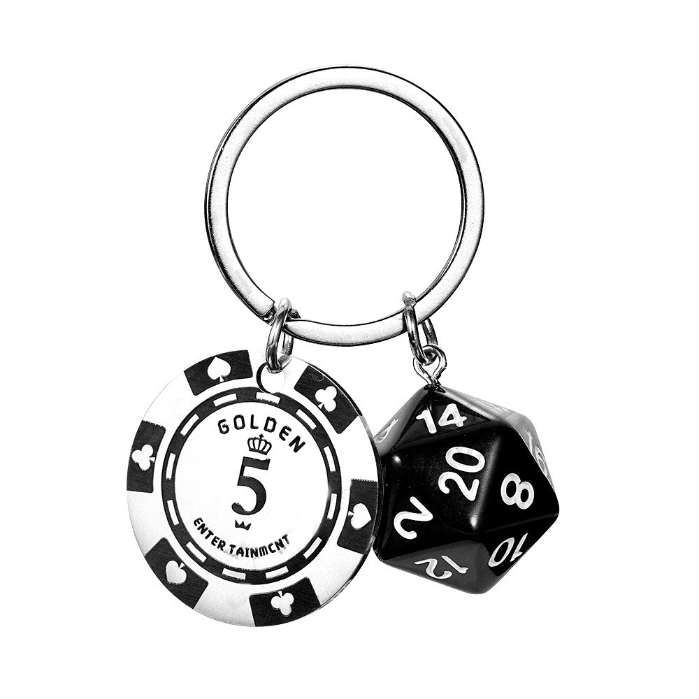Texas Poker Chip & Dice Keychain Set - Stainless Steel Casino Style Gaming Accessory, Gambling Theme Key Ring Gift