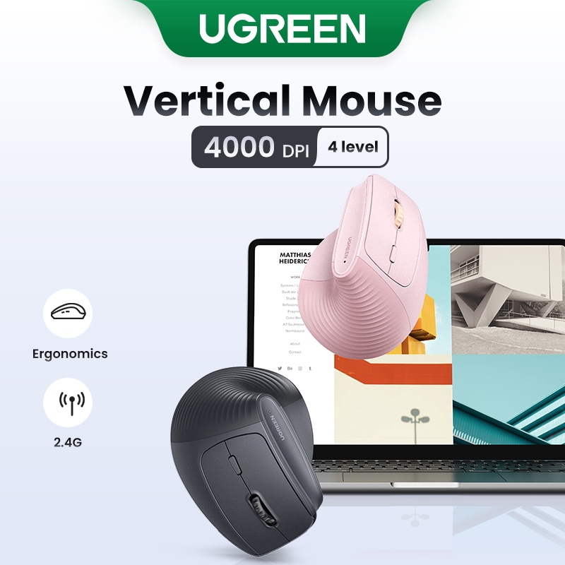 UGREEN Vertical 4000DPI 2.4G Ergonomic Wireless Silent Click Mouse 4-speed adjustable 10M stable transmission for Laptop PC Windows