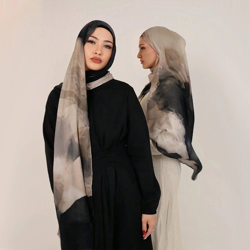 Jifang Tie Dye Ombre Printed Cotton Shawl Hijab FX01