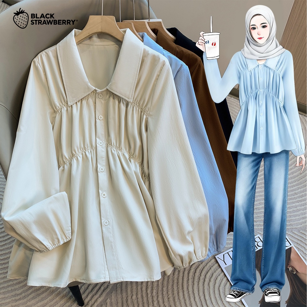 Black Strawberry Print Narrow Waist Ruffle Women's Slim Top