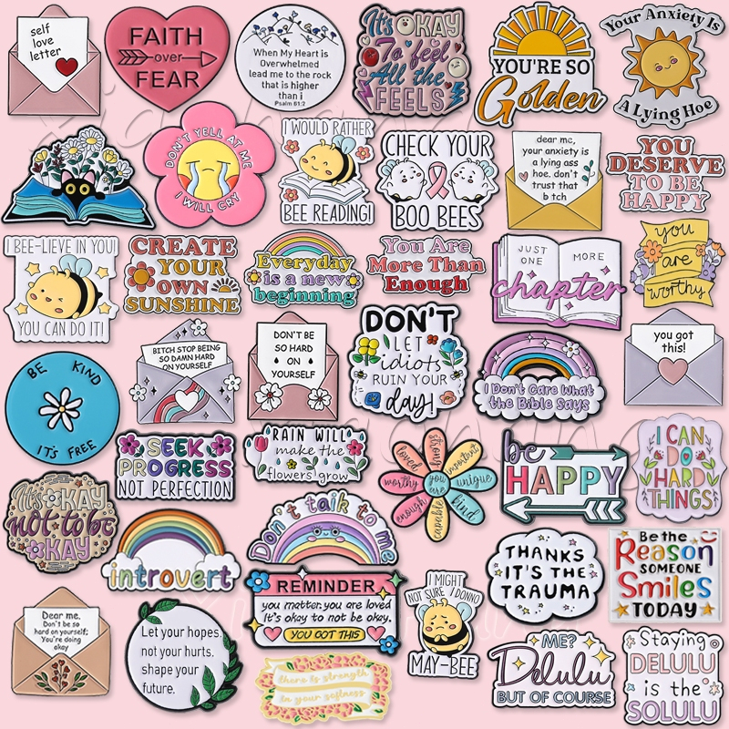 Colorful Text Inspiring Quotes Enamel Pin Flowers Bee Brooch You Are Kind Pins Lapel Badges Backpack Accessories Gift for Friends
