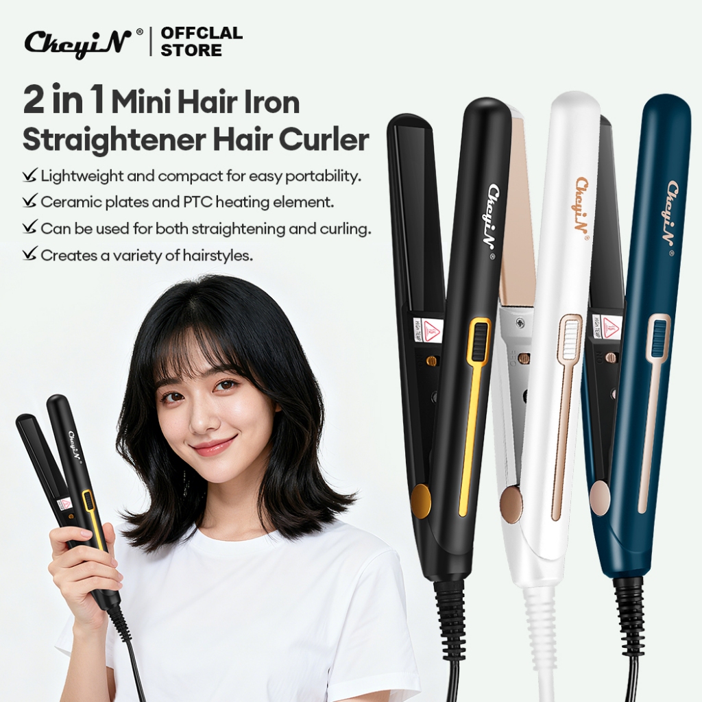 CkeyiN 2 in 1 Hair Iron Straightener Portable Mini Hair Curler Constant Temperature Curler Hair Styling Flat Straightener Hair Styling Tools HS353