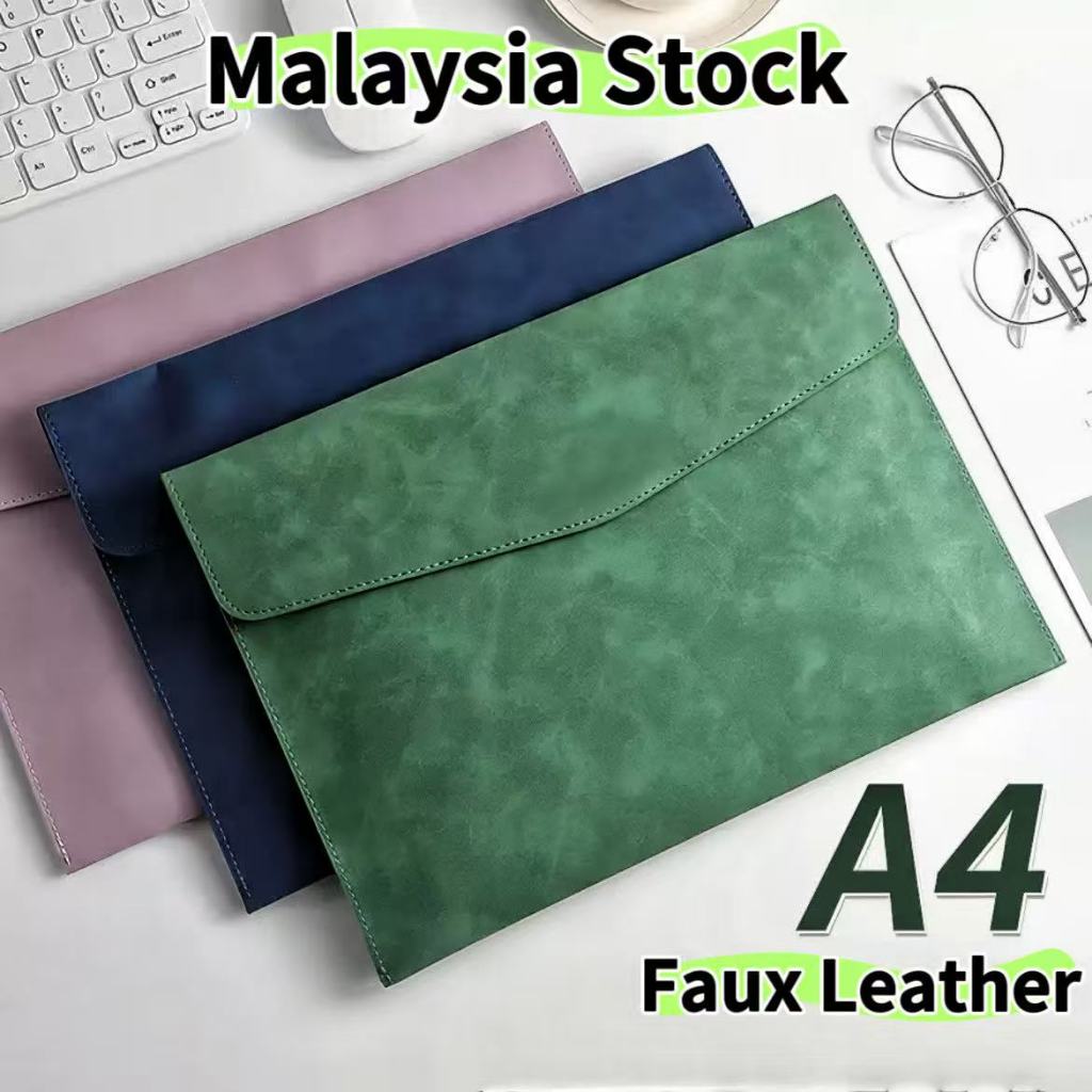 A4 File Folder Zipper Bag Paper Organizer Fail Kertas A4 Management File A4 Document Case Faux Leather File Pocket For Men Boys Snap Waterproof Briefcase Office Storage Bag Portable Large Capacity 文件袋皮质高级感大容量办公用品ipad资料证件收纳多层科目分类加厚按扣档案袋防水文件夹公文包