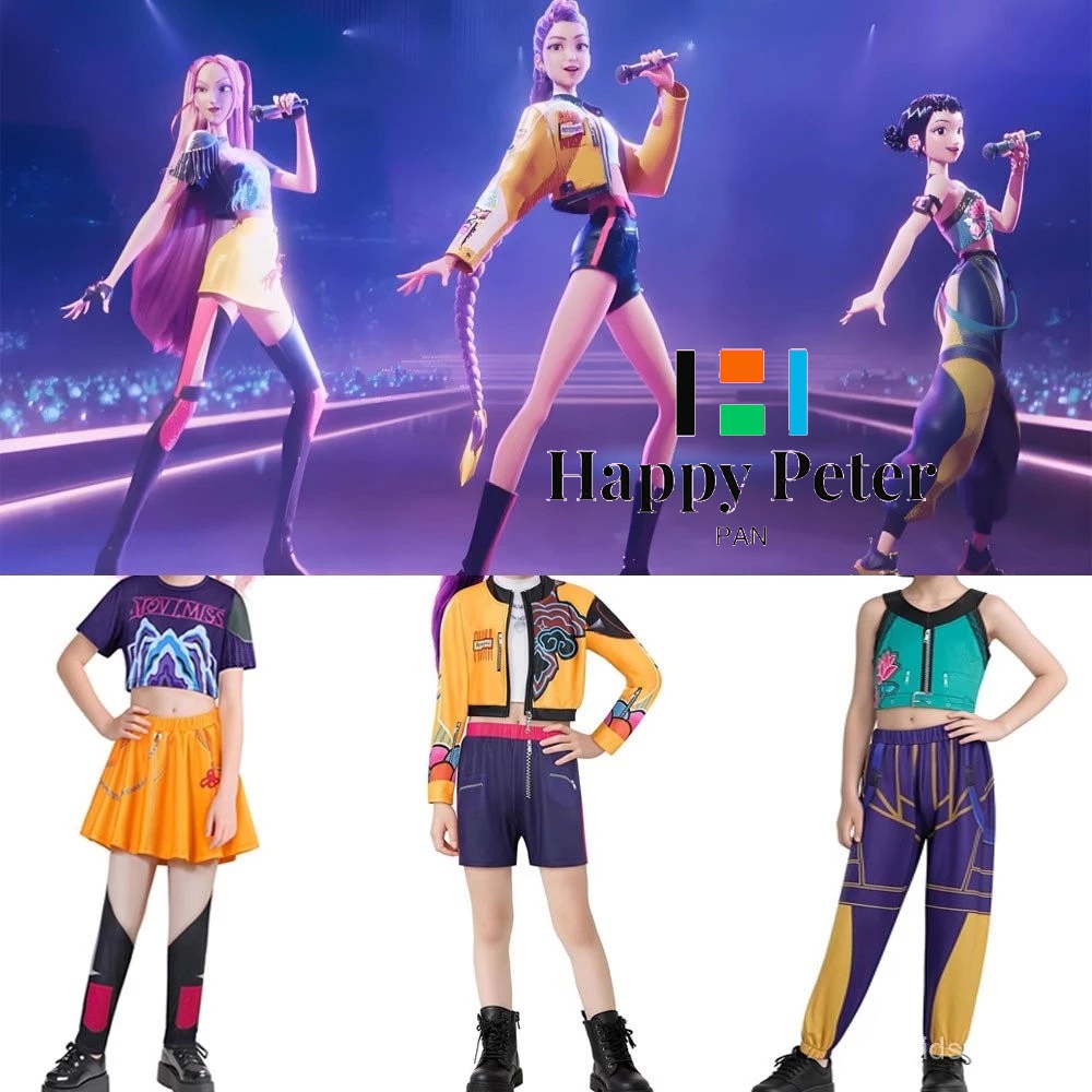 Demon Hunter of Animated KPop ZOEY MIRA Rumi Kids Jacket Cosplay Costume Children Child Girls Hoodies Disguise Roleplay Fantasia Clothing Halloween Dress Suit Anime Cosplay Outfit