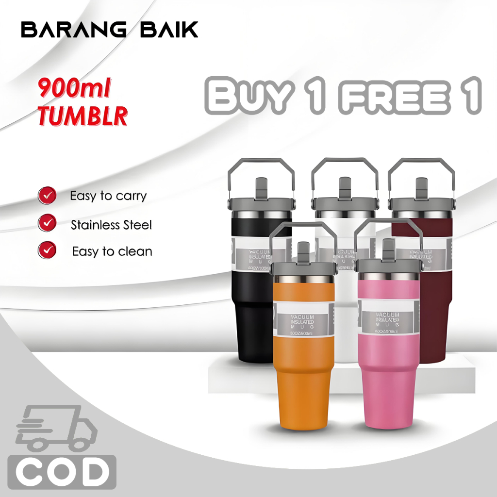 【Buy 1 Free 1】900ml Custom Name 304 Stainless Steel Large Capacity Thermos Cup Thermal Vacuum Insulated Mug With Thermos Bottle Insulated Vacuum Tumbler Hot &Cold Thermos Cup