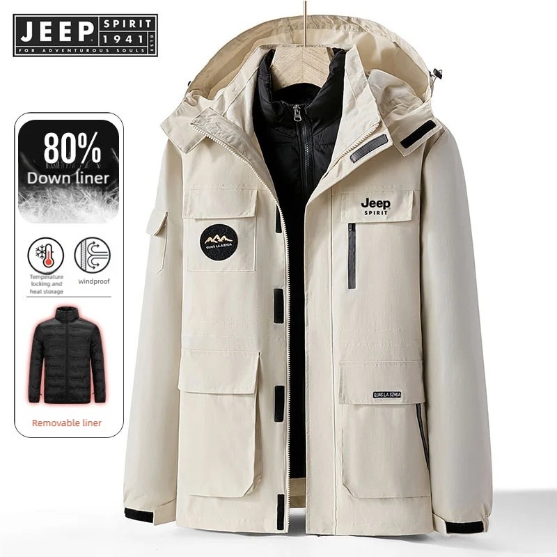 JEEP SPIRIT 1941 ESTD Winter unisex down inner jacket with three in one detachable windproof design