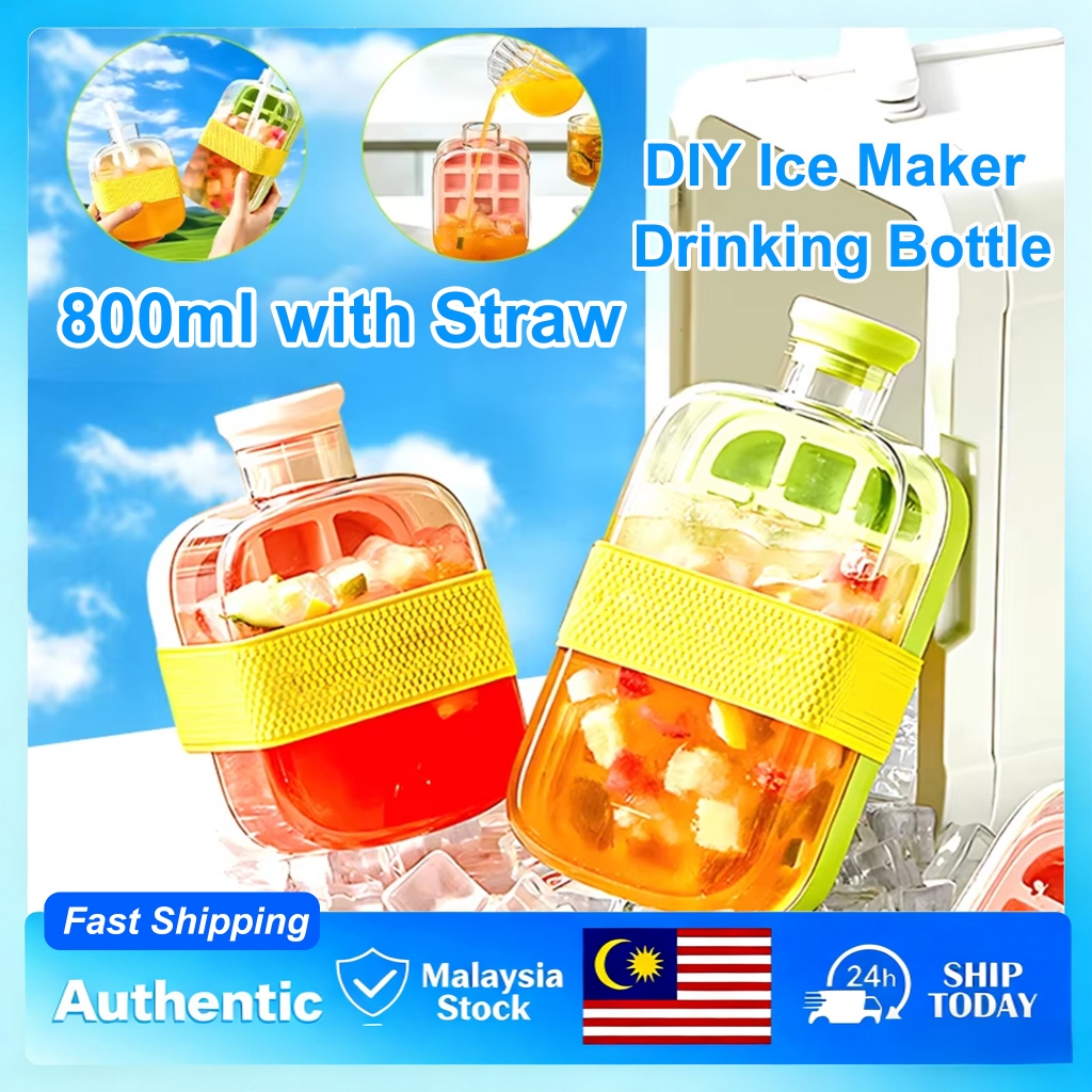Cawan Ais Musim Panas dengan Penutup dan Straw Acuan Ais DIY Bekas Simpanan Ais Botol Minuman Beku untuk Peti Sejuk Rumah Summer Ice Tray Press for Home Fridge DIY Ice Cubes Storage Box Frozen Ice Water Bottle with Straw Ice Making Mold Kitchen Tools儲冰吸管杯