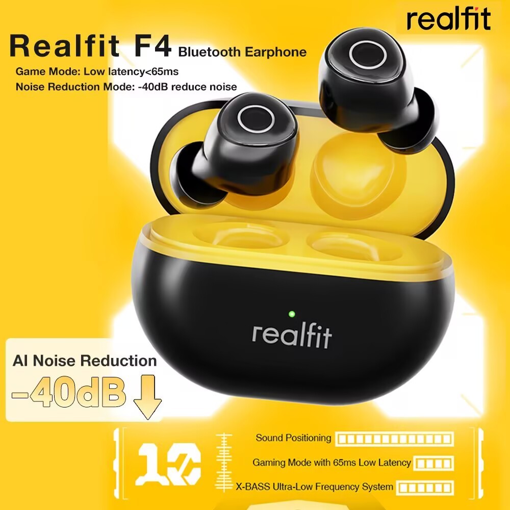 【Local Stock】Realfit F4 AI Noise Cancelling Bluetooth Earphone with Mic Control APP Customize EQ Low Latency