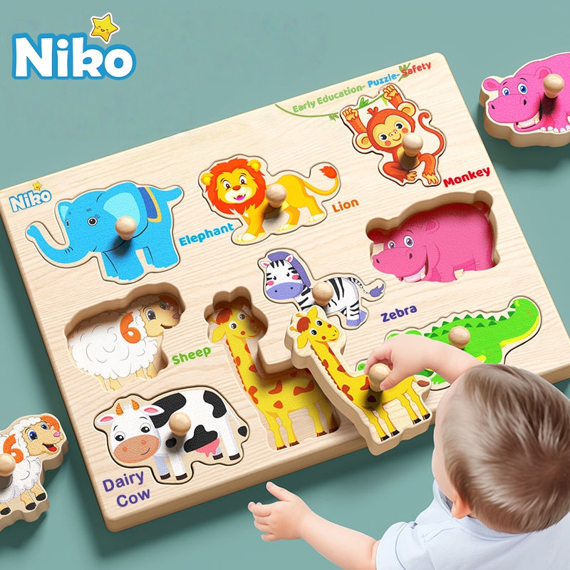 NIKO ABC Letter Digital Puzzle Wooden Toys For Kids Alphabet Number Shape Sorter Jigsaw Board Early Educational Toys Animal Toys