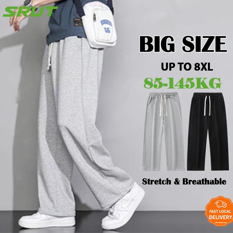 SRUT【4-8XL】Long Pants Men Big Size Thin Straight Leg Loose Casual Grey Sweatpants Sports Pants