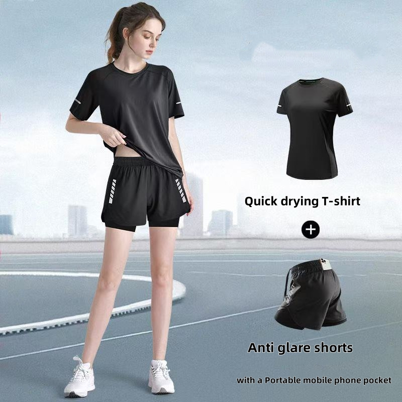 2pcs Set Women Jogging Yoga Quick-Drying Fitness Shirt and Shorts Training Sport Set Pickleball Suit