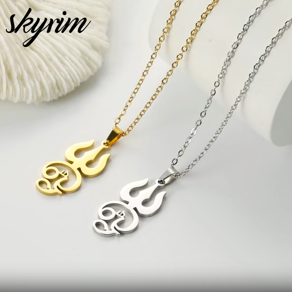 SKYRIM India Tamil Shiva Symbol with Trident Pendant Stainless Steel Necklace Yoga Vintage Talisman Jewelry Wholesale