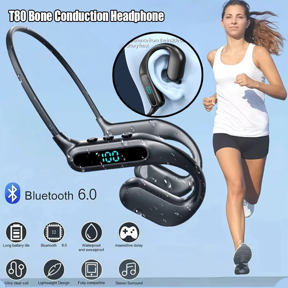 Bluetooth 6.0 T80 Bone Conduction Headphone Headset Earphones Ear-hook Bluetooth Sports Hifi Stereo Bass For Sports Work Outdoor