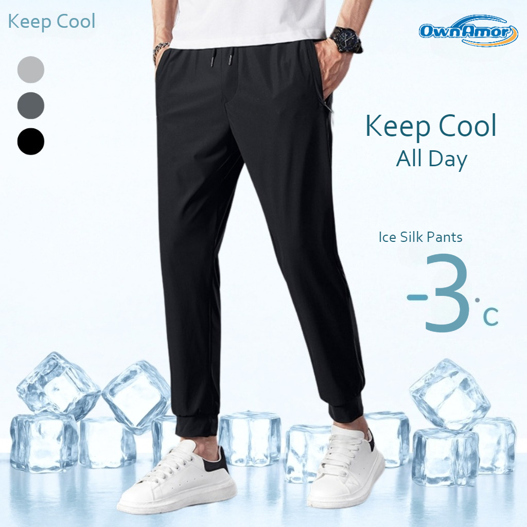【M-8XL】Plus Size Ice Silk Mesh Jogger Pants Quick-Dry Breathable Stretch Casual Pant