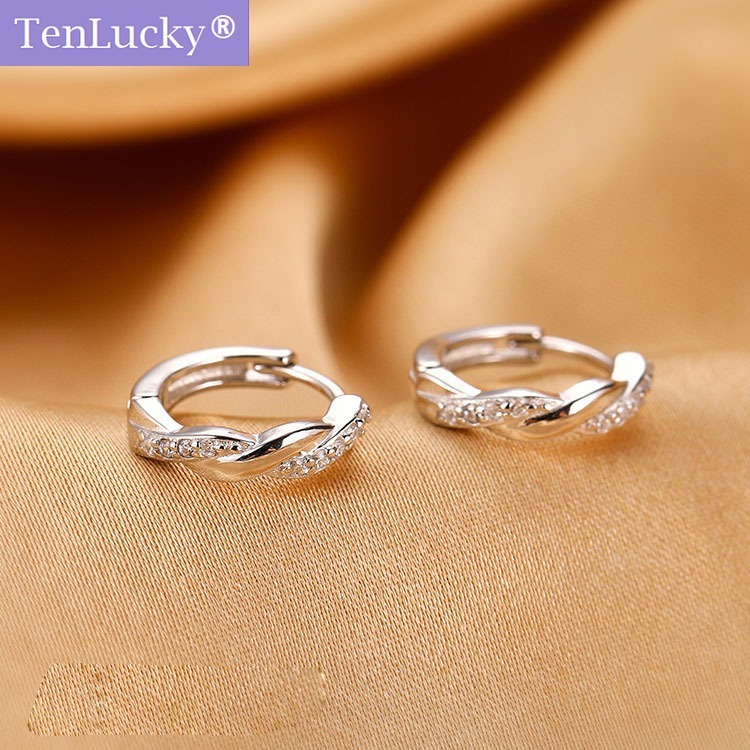 TenLucky S925 925 Silver Delicate Twisted Zircon Earrings for Women Girls Cool Elegant Circle Hoop Earrings Fashion Jewelry