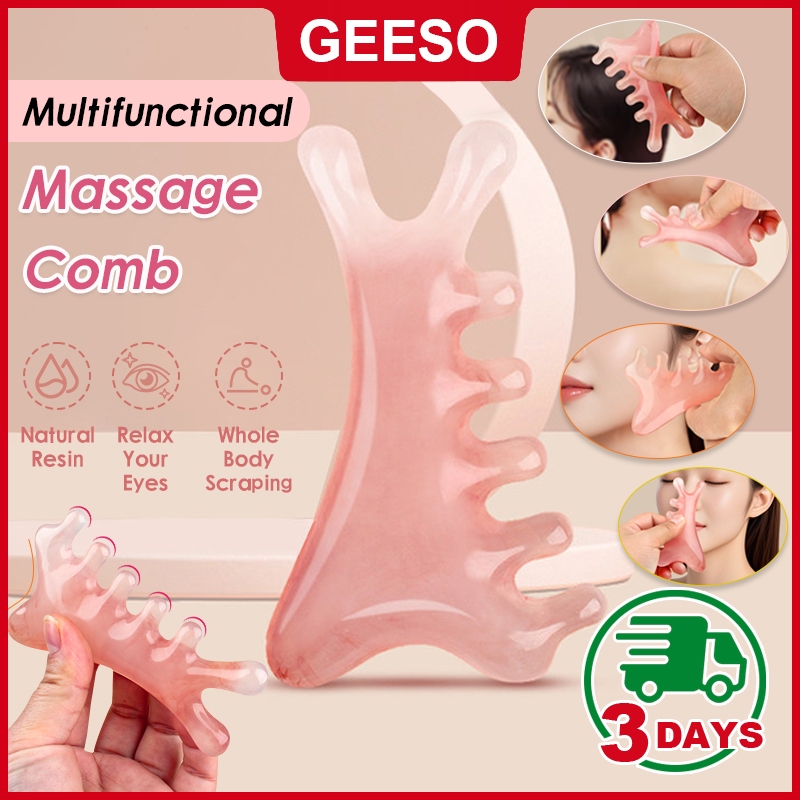 GEESO 4in1 Meridians Massage Comb Head Eye Face Ear Nose Scraping Dredging Meridian Wood Comb Meridian Massage Anti-static Head Promote Blood Circulation Massager 多功能按摩梳