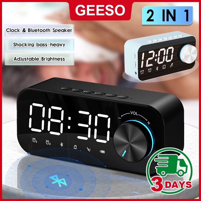GEESO Bluetooth Speaker Wireless with Thermometer Alarm Clock LED HiFi Super Bass Subwoofer Music Player Desktop FM Radio 迷你时钟音箱
