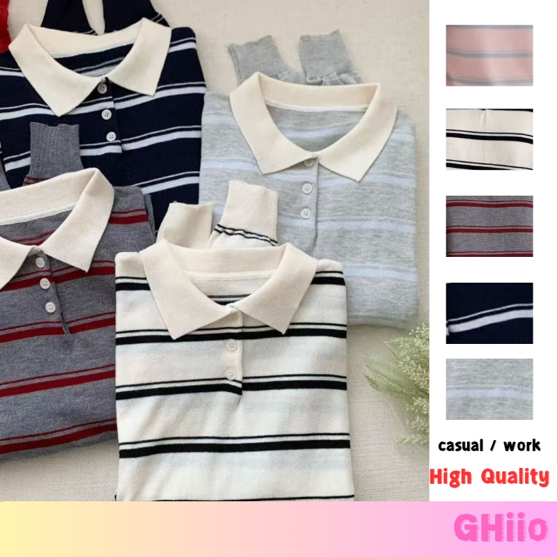 ?GHIIO? [ready stock in Malaysia] Stripe Polo Sweater - Autumn Knitwear for Women高质量时尚上衣
