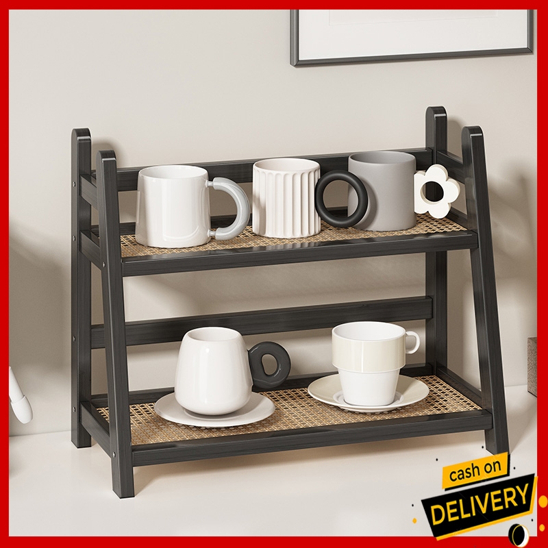 NEW 2 Layer Bamboo Small Kitchen Storage Rack Display Rack Table Storage Rack Buku Organizer 置物架
